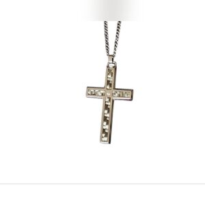 STEL Men's Diamond Accent Gray Carbon Fiber Cross 24" Pendant in Stainless Steel